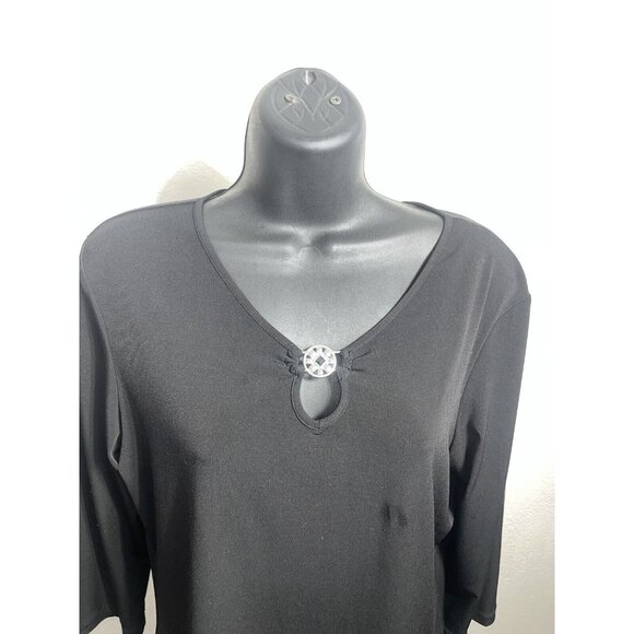 JM Collection Women Petite Medium Blouse Black Lightweight long sleeve - Picture 2 of 8